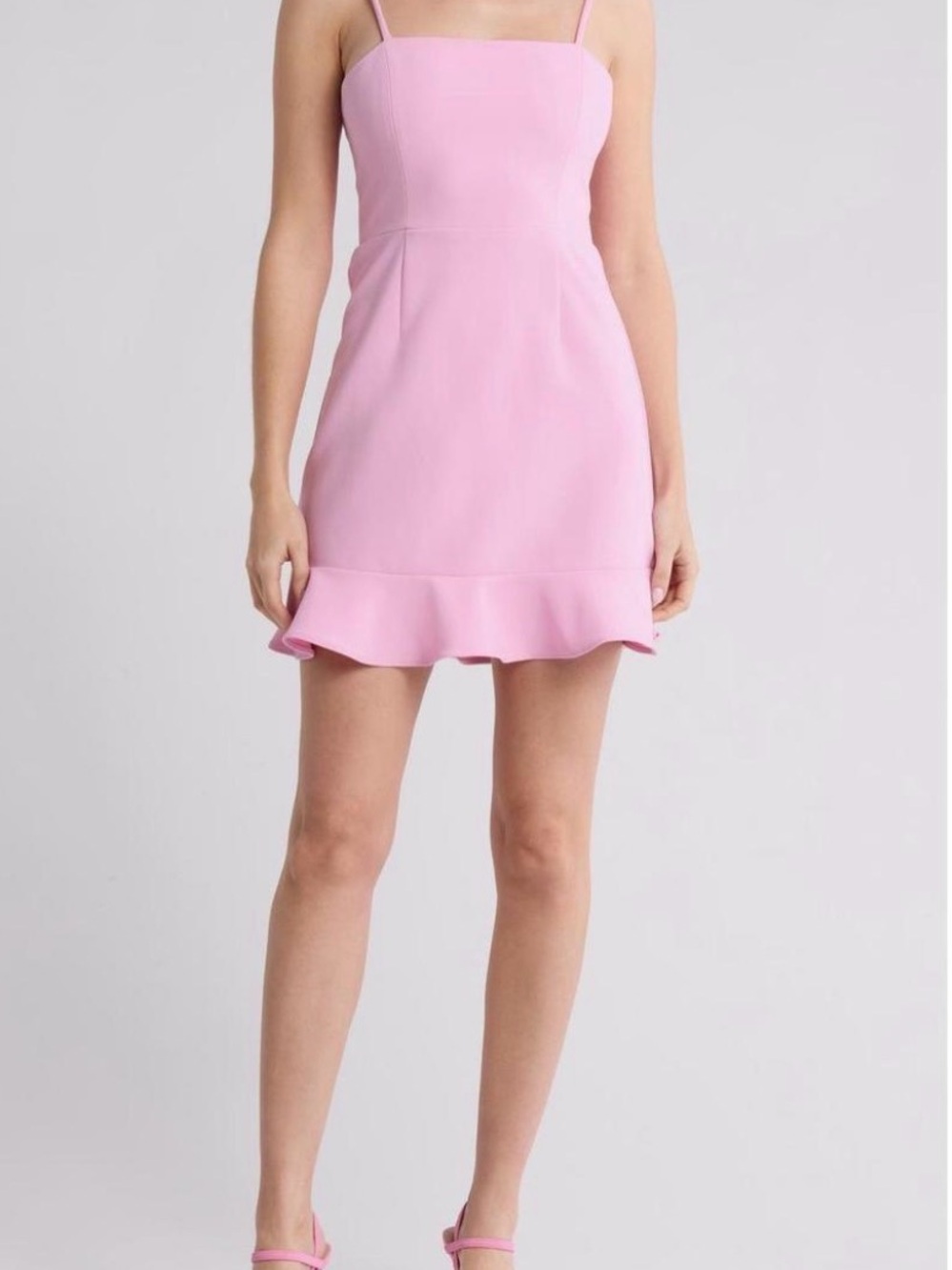 French Connection Pink Spaghetti-Strap Mini Dress with Flounce Hem